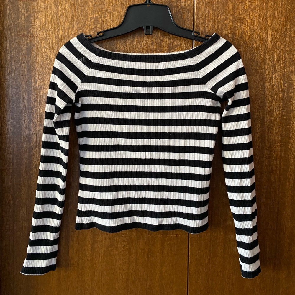Vero Moda Striped Boat Neck Cotton Shirt Size XS